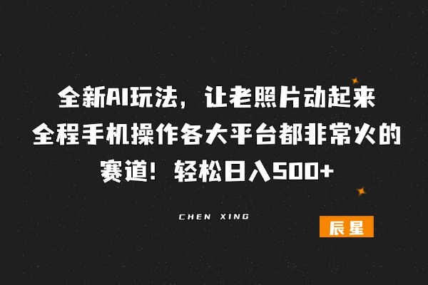 全新AI玩法，让老照片动起来，全程手机操作各大平台都非常火的赛道！轻松日入500+-辰星